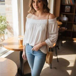 Jennifer Lopez Off-Shoulder White Blouse